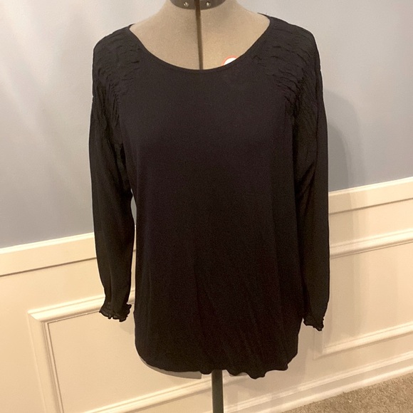 Loft Navy Long Sleeved Blouse - Sleeves Chiffon and Puckered, Body Cotton -Small - Picture 1 of 7